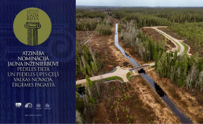 atzinības raksts ar Pedeles upes tiltu un izbūvēto meža ceļu